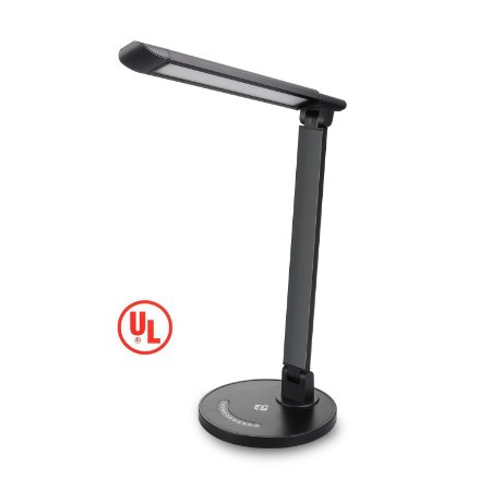 Geega UL Certified Dimmable Eye Protection 7W 810 Lumen Bright LED Study Desk Lamp 7 Level Touch Control Foldable Adjustable Simple Office Work Read Table Light with 5V 2A USB Charging Port Black
