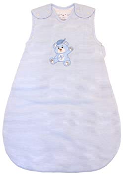 Baby Sleeping Bag - Wearable Blanket, 100% Cotton, Blue Stripes, Winter Model, 2.5 Tog (Medium (10-24 mos))