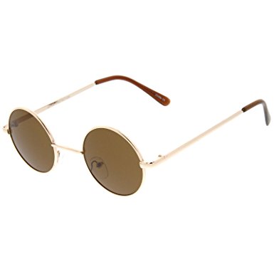 zeroUV - Small Retro Lennon Inspired Style Neutral-Colored Lens Round Metal Sunglasses 41mm