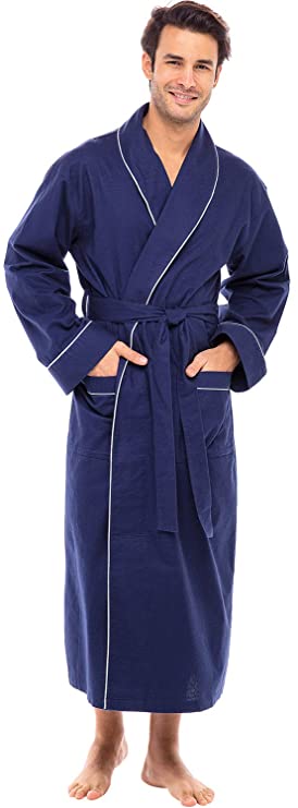 Alexander Del Rossa Men's Lightweight Flannel Robe, Soft Cotton