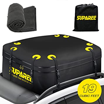 SUPAREE Car Rooftop Cargo Carrier Bag, 19 Cubic Feet Car Roof Bag Waterproof with Anti-Slip Mat, Travel Storage Luggage Bag Soft-Shell Rooftop Cargo Bag for All Cars, Vans & SUV with Rack