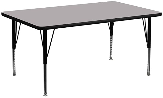 Flash Furniture 24''W x 48''L Rectangular Grey Thermal Laminate Activity Table - Height Adjustable Short Legs