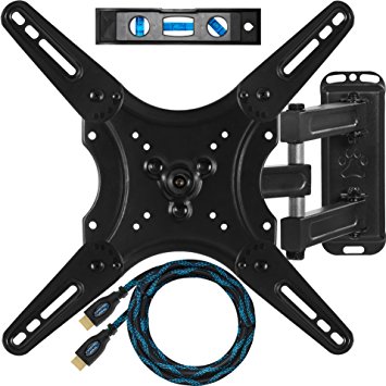 20 to 55 screen Cheetah ALAMLB Articulating Wall Mount for TVs up to VESA 400 & 30kgs 3 M Twisted Veins HDMI Cable and Magnetic Bubble Level 3-Axes, 15 cm