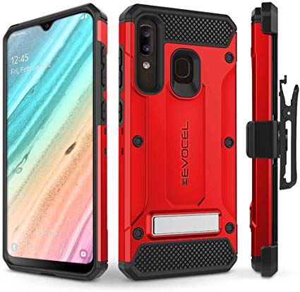 Evocel Galaxy A20 Case Explorer Series Pro with Glass Screen Protector and Belt Clip Holster for The Samsung Galaxy A20, Red