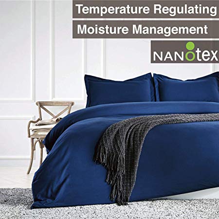 SLEEP ZONE Bedding Duvet Cover Sets Temperature Management 120gsm Ultra Soft Zipper Closure Corner Ties 3 PC, Navy Blue,King