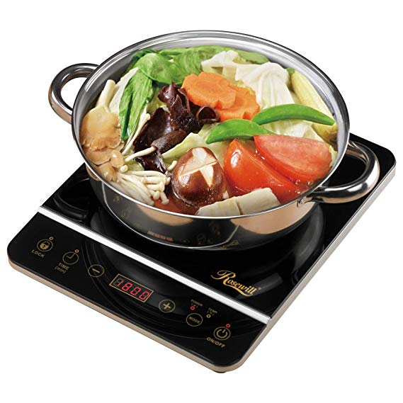 Rosewill 1800 Watt Induction Cooker Cooktop , Included 10" 3.5 Qt 18-8 Stainless Steel Pot, Gold, RHAI-16001