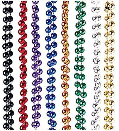 USToy Lot of 12 Assorted Metallic Beaded Mardi Gras Necklaces Costume