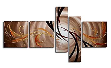 Wieco Art Extra Large The Extension Of The Universe Modern 5 Panels Framed Artwork 100% Hand Painted Abstract Oil Paintings on Canvas Wall Art for Living Room Home Decorations XL