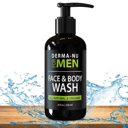 Daily Facial Cleanser and Body Wash for Men By Derma-nu - Moisturizing Body Wash  Face Wash for Men to Cleanse  Refresh  Energize Your Skin - Certified Organic and Natural Ingredients - 8oz