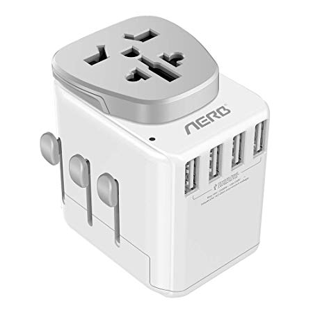 Aerb Universal Travel Adapter, 2500W High Power Adapter Worldwide All in One with 4 USB Ports Plug Adapter for US, Europe, UK, AUS