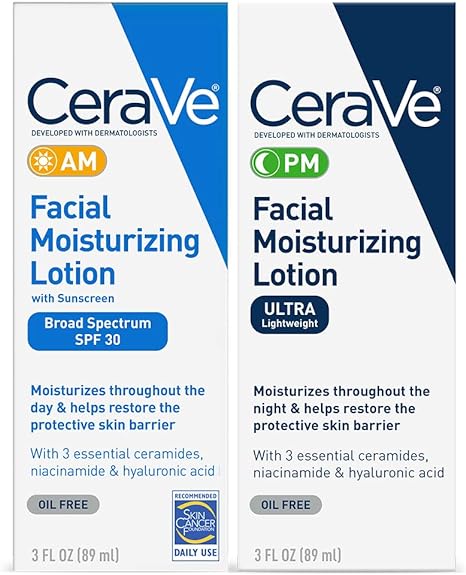 CeraVe Facial Moisturizing Lotion 3oz. AM/PM Bundle (Packaging may vary)