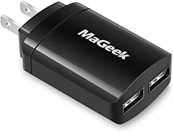 MaGeek 12W / 2.4A Dual Ports USB Travel Wall Charger Power Adapter with UniCharge Technology for iPhone 7/7 Plus / 6s / 6/6 Plus, iPad Air 2 /, Galaxy S7 / S7 Edge / S6, Note 5, and More (Black)