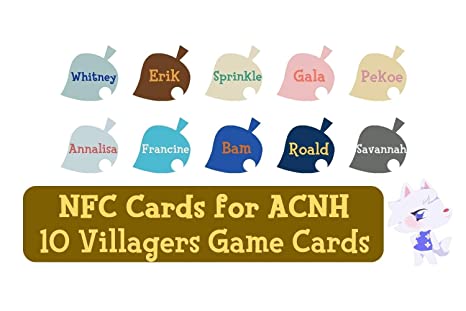 NFC Tag Game Cards for ACNH for Switch/Switch Lite/Wii U - Whitney, Erik, Sprinkle, Gala, Pekoe, Annalisa, Francine, Bam, Roald and Savannah