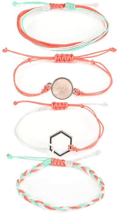 FANCY SHINY Gemstone String Bracelet Geometric Braided Rope Bracelet Gift Jewelry for Teen Girls Women