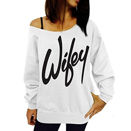 Laimeng, Women Womens Letter Print Loose Sweatshirt Casual Pullover Top (XL, White)