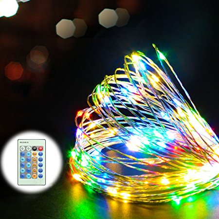 Juzihao 33Ft Copper Wire Multi Color 100 LEDs Strings Light Decorative with 12V Power Adapter with Remote Control for Weddings, Garden, Patio, Tree, Party, Bedroom, Xmas