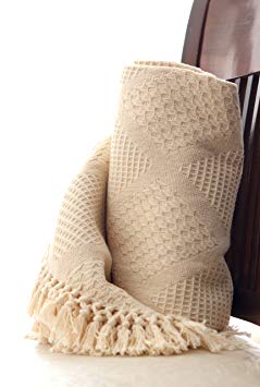 Whisper Organics 100% Organic Cotton Diamond Patterned Throw Blanket - GOTS Certified (Queen, Natural)