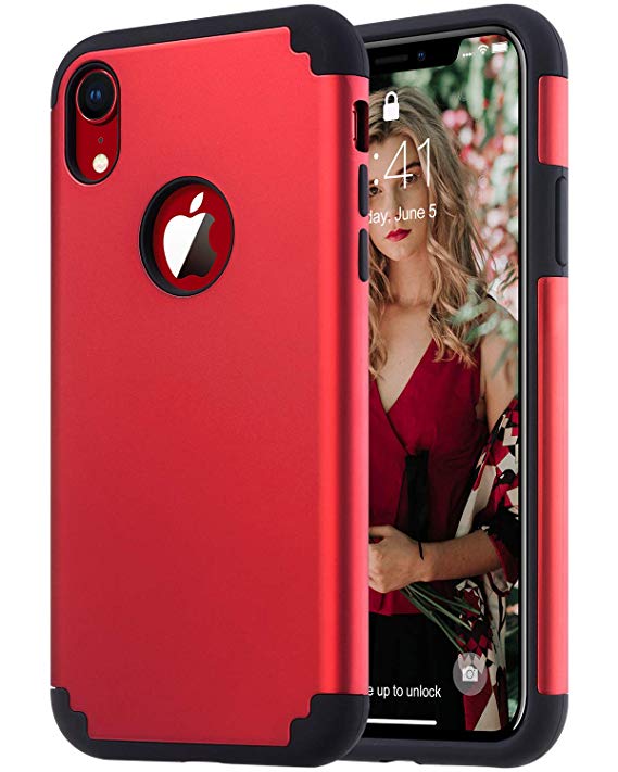 ULAK iPhone XR Case Red, Slim Fit Hybrid Soft Silicone Hard Back Cover Anti Scratch Bumper Design Protective Case for Apple iPhone XR 6.1 inch 2018, Red Black