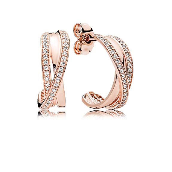 Pandora Intertwined Rose Gold Hoop Earrings With Clear Cubic Zirconia 280730CZ