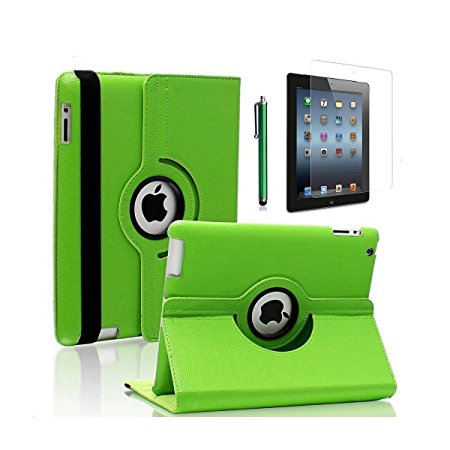 Apple iPad 2/3/4 Case,WONFAST 360 Degree Rotating Stand Leather Smart Case Cover for iPad 2 iPad 3 iPad 4 with Smart On/Off (Green)