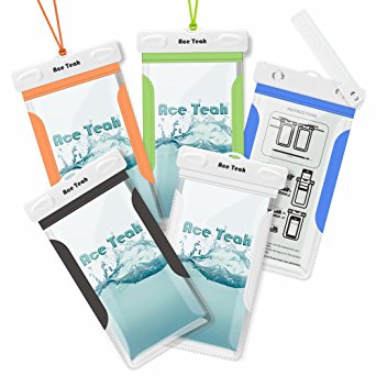 Ace Teah Waterproof Case Universal Transparent Waterproof Cellphone Cases Dry Bag Pouch with Comb for iPhone, Samsung and Other Devices Up to 6 Inch - Black, White, Blue, Green, Orange
