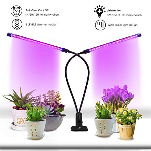 Grow Light Plant Light 18W Timing Function Dual Head 3 Modes Timer 4H/8H/12H Dimmable 8 Levels with 360 Degree Flexible Gooseneck LED Plant Growing Lamp, Enhance Indoor Plant Photosynthesis by AYIPE