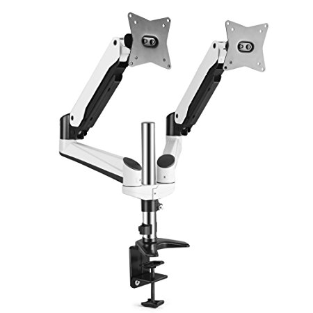 TNP Dual Monitor Stand Mount - Articulating Gas Spring Monitor Arm Desk Stand Adjustable VESA Mount Bracket For Computer Flat Screen LCD Display 10 - 27" Angle Free Tilt Swivel Rotate with Clamp Base