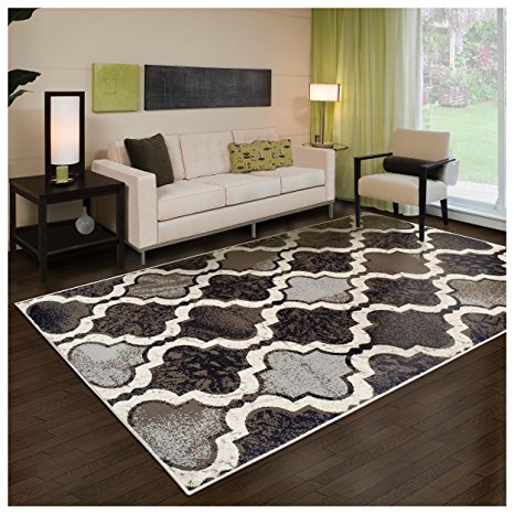 Superior Modern Viking Collection Area Rug, 8mm Pile Height with Jute Backing, Chic Textured Geometric Trellis Pattern, Anti-Static, Water-Repellent Rugs - Chocolate, 3' x 5' Rug