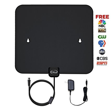 TV Antenna, Vikeri Digital Amplified HDTV Antenna indoor with AC/DC Power Adapter and High Performance Coax Cable - 50 Mile Range