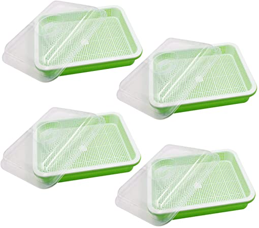 Seed Sprouter Tray with Lid 4 Pack, BPA Free Seed Germination Tray Home Garden Office Microgreen Soilless Hydroponics Seed Sprouter Grow Tray with Cover