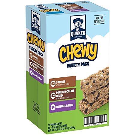 Quaker Chewy Granola Bars, Variety Pack, K-12 Food Service Approved, 0.84 Oz, 58 Count