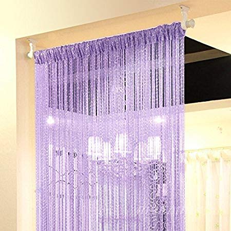 Eyotool 1x2M Door String Curtain Rare Flat Silver Ribbon Thread Fringe Window Panel Room Divider Cute Strip Tassel for Wedding Coffee House Restaurant Parts, Purple