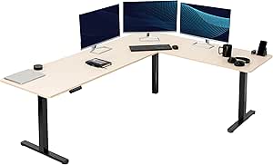 VIVO Electric Height Adjustable 84 x 63 inch Corner Stand Up Desk, Light Wood Table Top, Black Frame, L-Shaped Standing Workstation, 3CT Series, DESK-E3CTBC-84