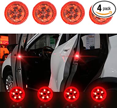 Maodaner 4 PCS Universal Wireless Car Door LED Warning Light, Strobe Flashing Anti Collision Signal LED Safety Lamps (Red)