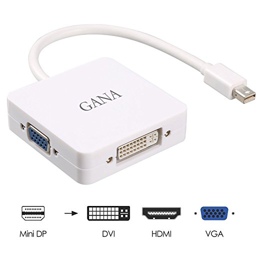 Mini DP Adapter, [3-in-1 Adapter Full HD 1080P], GANA Mini DisplayPort (Thunderbolt Port Compatible) Mini DP to HDMI DVI VGA Adapter Converter Cable Male to Female (Black)