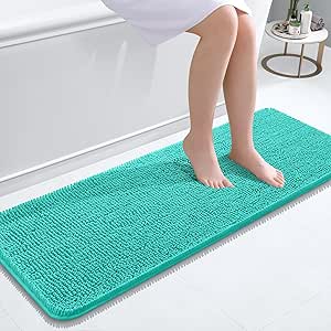 OLANLY Bathroom Rugs 47x17, Extra Soft Absorbent Chenille Bath Rugs, Rubber Backing Quick Dry, Machine Washable Bath Mats for Bathroom Floor, Tub and Shower, Home Decor Accessories, Teal