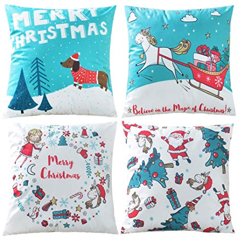 TongXi Merry Christmas Year Pattern Soft Velvet Throw Pillow Case Decorative Cushion Covers 18x18 inches Pack of 4