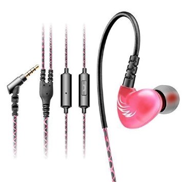 Reshowreg Sport In-Ear Headphone Earbuds Stereo Surround Sound Heavy Bass Noice Isolating Memory Wire with Microphone for Running Gym Exercise Sweatproof Color Pink
