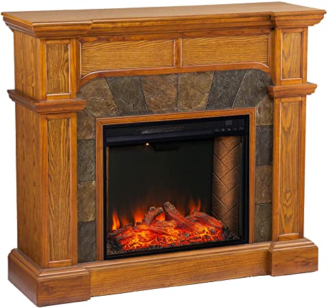 Furniture HotSpot Cartwright Corner Convertible Smart Fireplace w/Faux Stone Surround