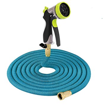 50 ft Hose Expandable Flexible Garden Hose Brass Fittings with Connectors 8-pattern Spray Gun Great for Watering Garden Cleaning Window Floor Washing Car Pets - Blue