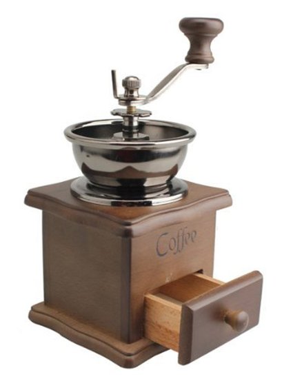 PuTwo Coffee Grinder Burr Coffee Grinder Stainless Steel with Ceramic Hand Crank - Wooden