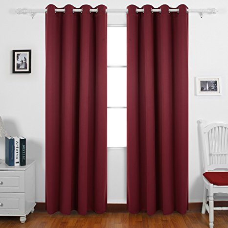 Deconovo Super Soft Solid/Plain Thermal Insulated Eyelet Blackout Curtain Drape for Girls, Including Two Matching Ties, 66"x90"Drop(168x229cm), 1 Pair, Red