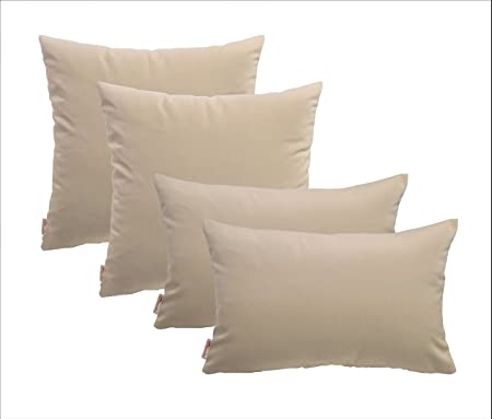 RSH Décor Set of 4 Indoor Outdoor Pillows- 20" x 20"   12" x 20" Square & Rectangular/Lumbar Pillows-Sunbrella Canvas Canvas Beige/Tan