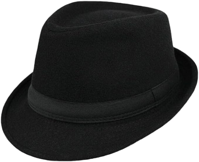 Men Classic Fedora-Hat Felt Manhattan-Gangster-Trilby with Band Unisex Women's Structured Trilby Fedora Hat(Size:S)