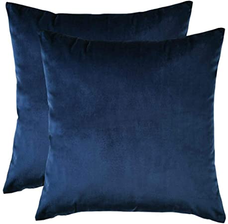 BlueCosto 2x Navy Decorative Velvet Cushion Cover Throw Pillow Covers Square Pillowcase Car 45cm x 45cm, 18x18 inch