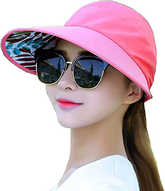 YEKEYI Sun Hats Women Summer Hat Outdoor UV Protection Wide Large Brim Cap Beach Visor Caps Foldable Pink