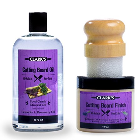 CLARK'S Finishing Kit - All 3 products in one convenient set | Lavender-Rosemary Scent | CLARK'S Cutting Board Oil (16 oz), Cutting Board Wax (10oz) & Applicator