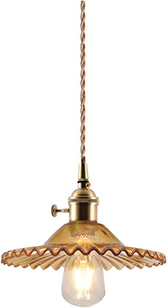 I-xun Glass Pendant Light Fixtures Colorful Lamp Shade Brass E26 Socket Pendant Lighting Chandelier for Kitchen Island Dining Room (Amber)