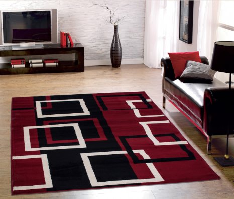 Sweet Home Stores Modern Boxes Design Area Rug, 8'2"X9'10", Dark Red