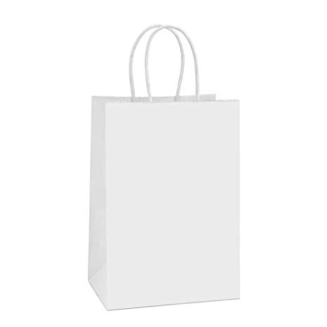 BagDream Small Kraft Paper Bags 50Pcs 5.25"x3.75"x8", Party Bags, Shopping Bag, Kraft Bags, White Bags with Handles